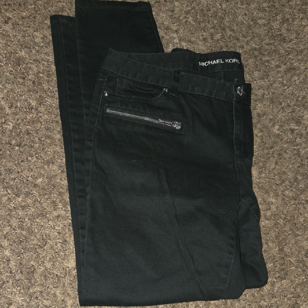 Michael Kors Black Denim Pants with Zipper Accent Womans
